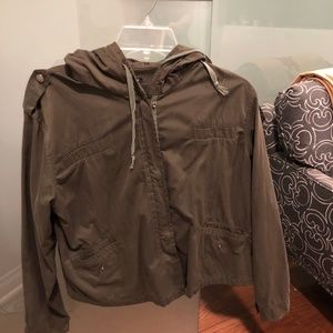 Brandy Melville Army Green Zip Up Jacket w/ Hood